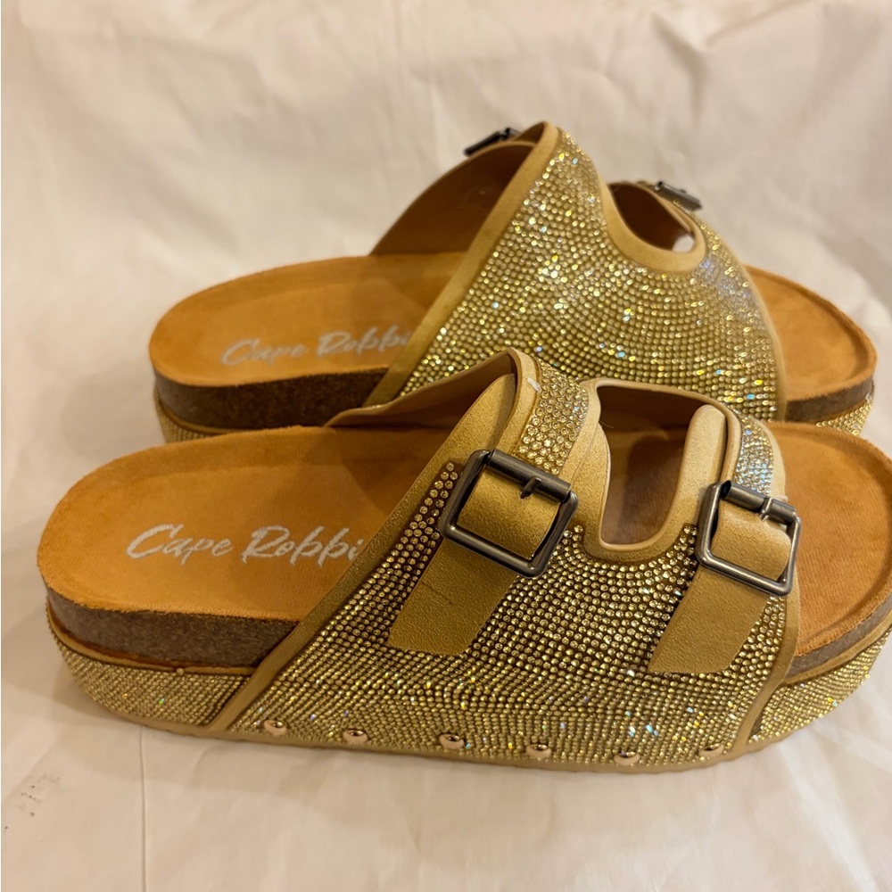 Cape Robbin Glittering Gold Slide Sandals
